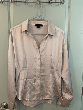Sanctuary Champagne Satin Button Up Blouse Top Size L